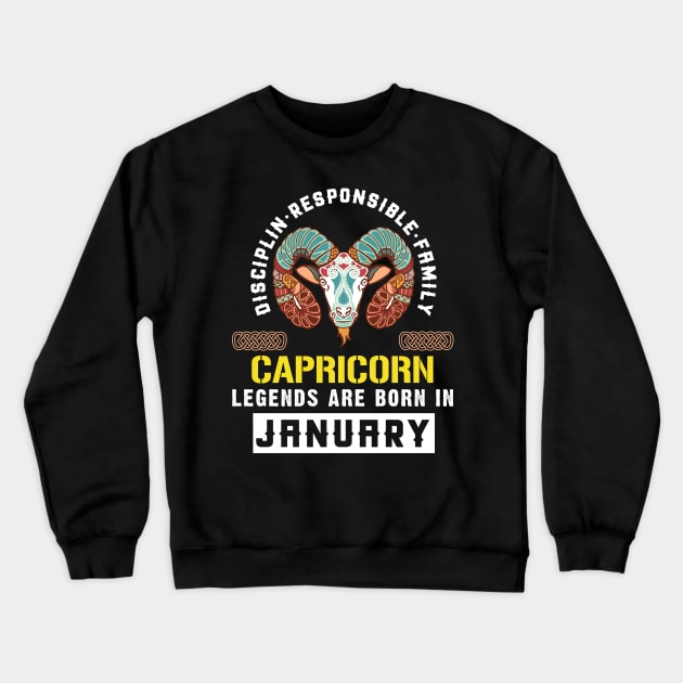 Zodiac Capricorn: Born In January Crewneck Sweatshirt by POD Anytime